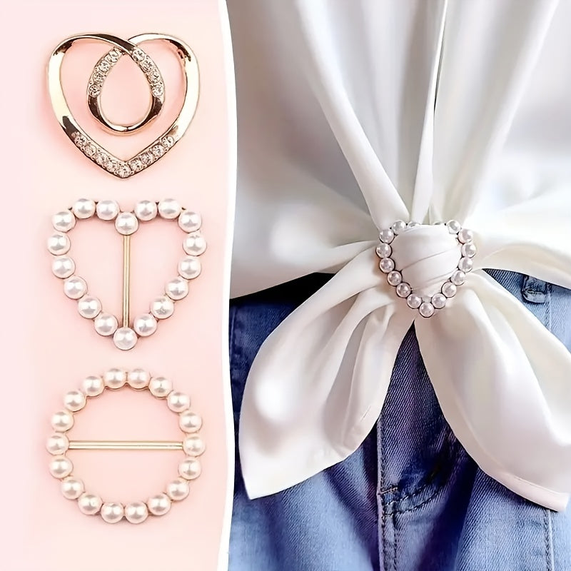 Heart-shaped Faux Pearl Brooch Set of 8 - Chic Coat and Sweater Pins with Corner Buckle for Enhanced Waist Shaping