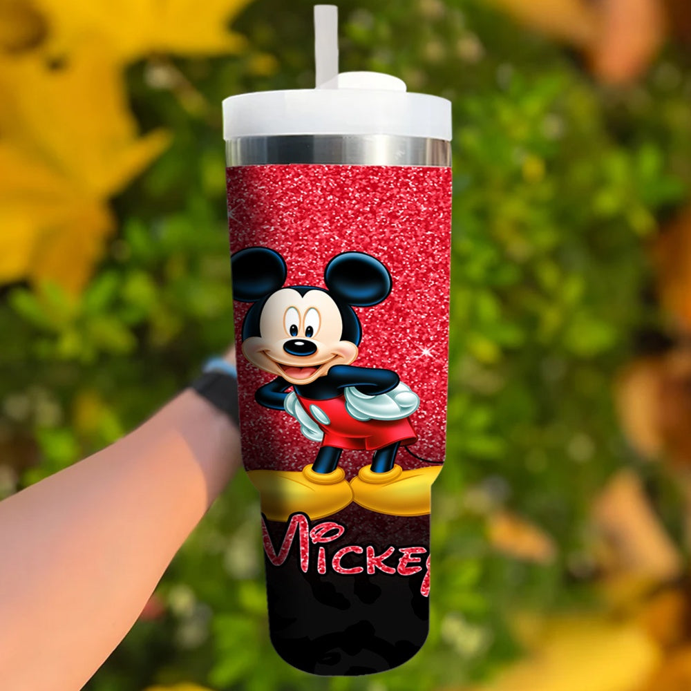 Mickey Mouse 40oz Stainless Steel Tumbler with Handle, Straw - BPA-Free, Ideal for Home & Car