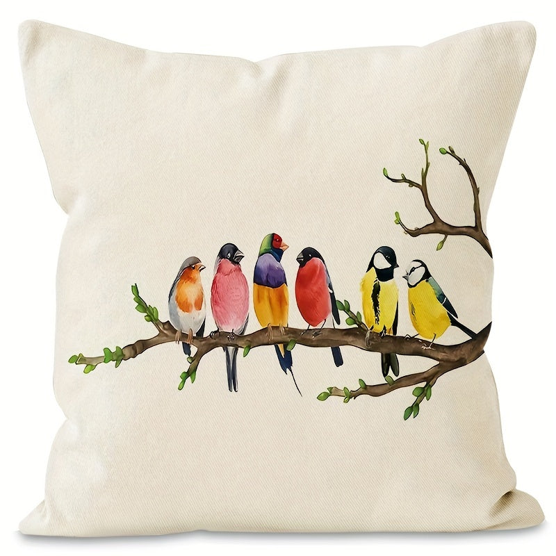 Charming bird and floral design throw pillow cover in farmhouse style. Zippered polyester case for sofa and bedroom decor, machine washable. Available in 12x20 inches or 45.72x45.72 cm (insert not included).