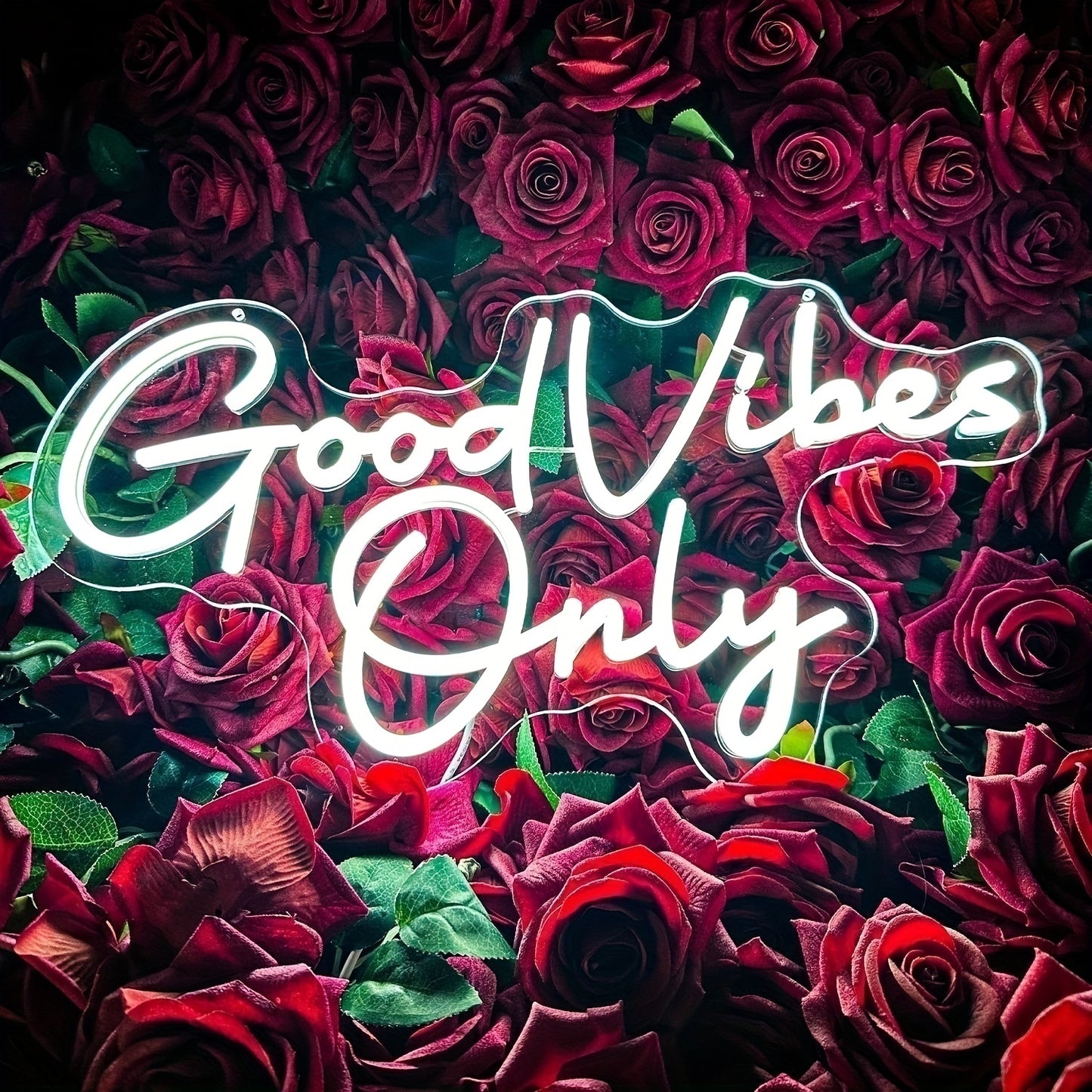 1pc Good Vibes Only LED Neon Wedding Scene Lights, perfect for adding a romantic ambiance to any room or space. Ideal for parties, bedrooms, shops, bars, or as a unique gift. Can be easily mounted on the wall.