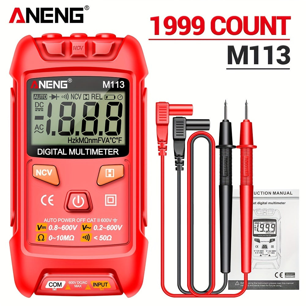 ANENG M113 Mini Digital Multimeter with 1999 Counts for AC/DC Voltage Meter, Battery Powered, ABS Material, NCV Induction, Auto Recognition, Resistance/ON/OFF, Electricity Measuring Tool.