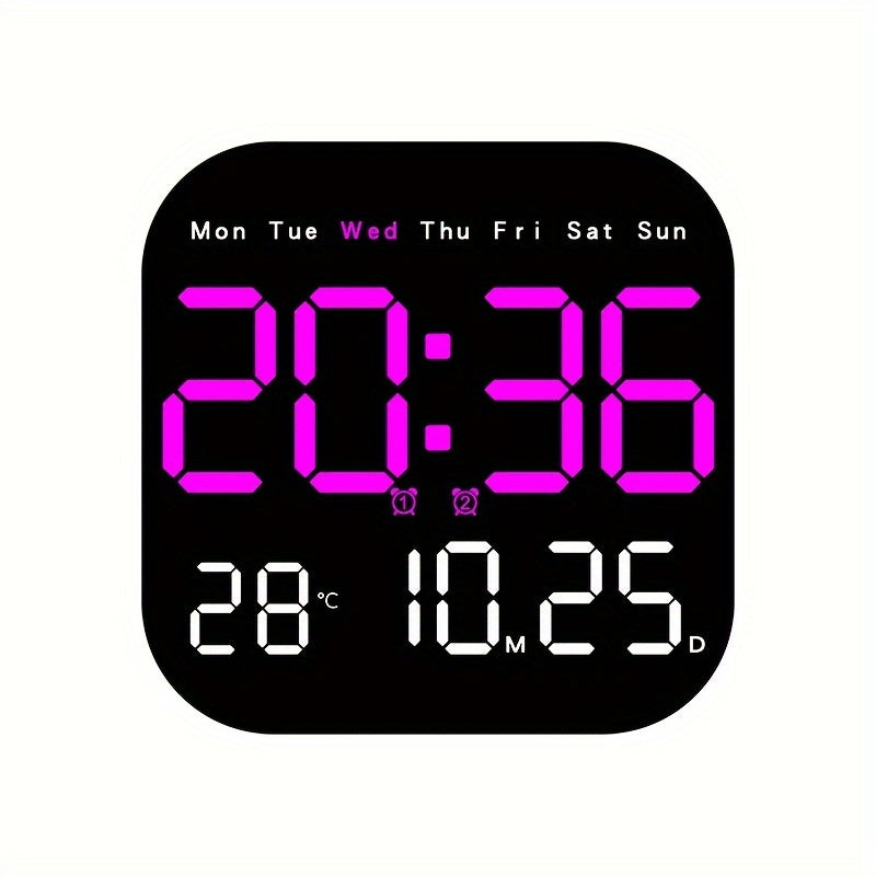 The Remote-Controlled LED Wall Clock - USB Powered, Rechargeable, Alarm, Temperature Display, and Calendar for Bedroom