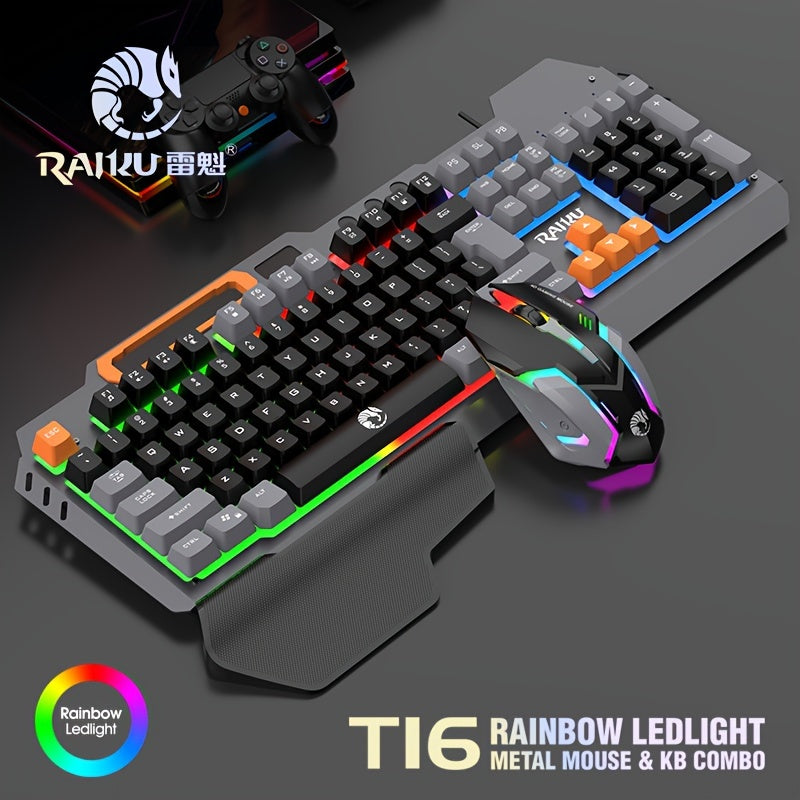 Three colors block wired gaming keyboard and mouse set with optical backlit keyboard for gaming, office, and laptop use.