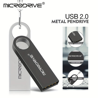 MICRODRIVE USB 2.0 Flash Drive available in storage options from 4GB to 128GB, portable with key ring attachment, suitable for data transfer and backup.