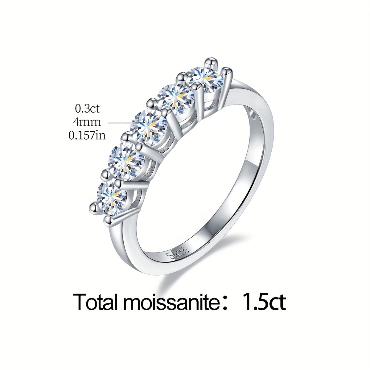 A stunning engagement ring with 7 pieces of 0.3 carat Moissanite set in S925 pure silver. This hypoallergenic ring is perfect as a promise ring or eternal ring, ideal for anniversaries and Valentine's Day. It makes a luxurious gift for women, with