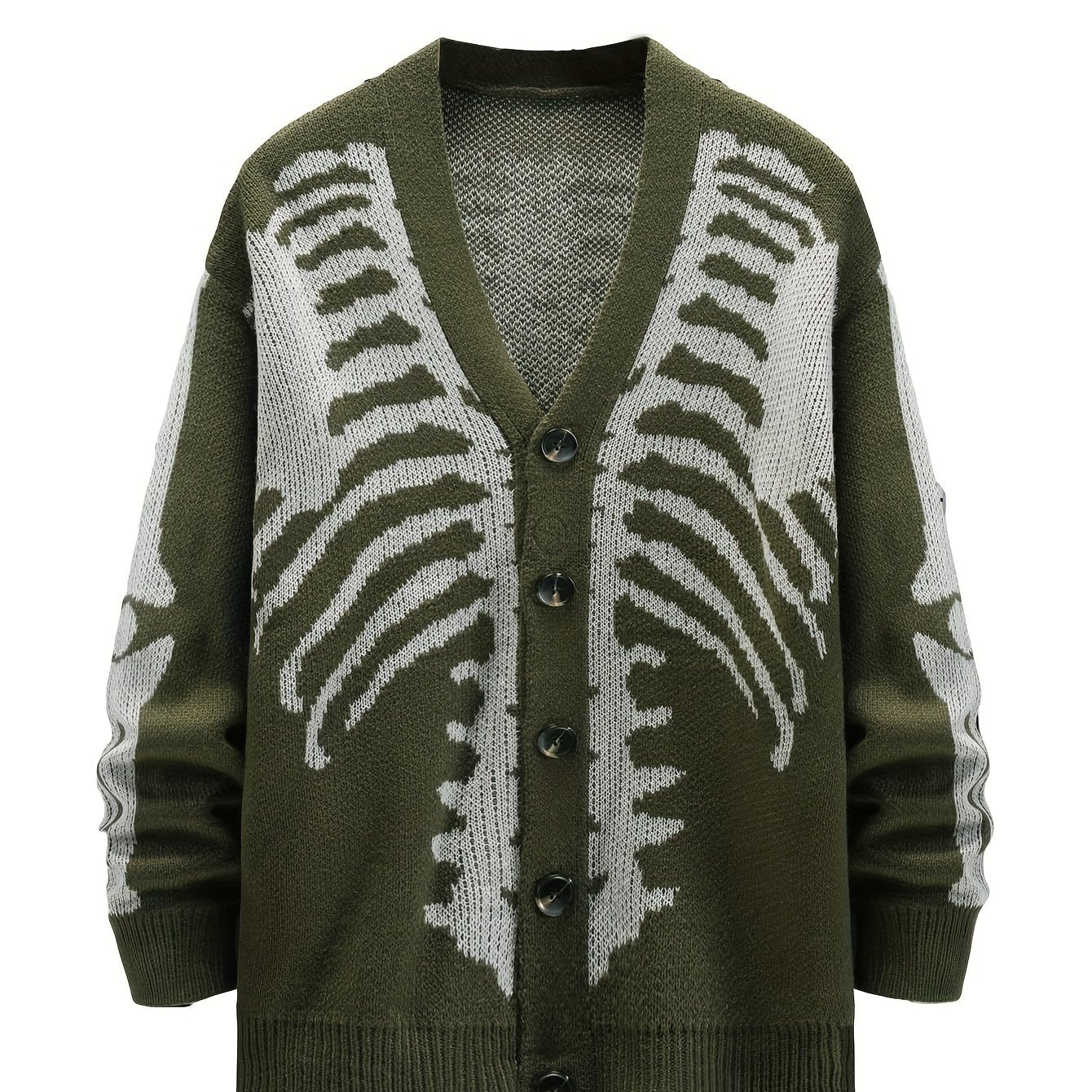 Men's Plus Size Skeleton Print Cardigan Sweaters