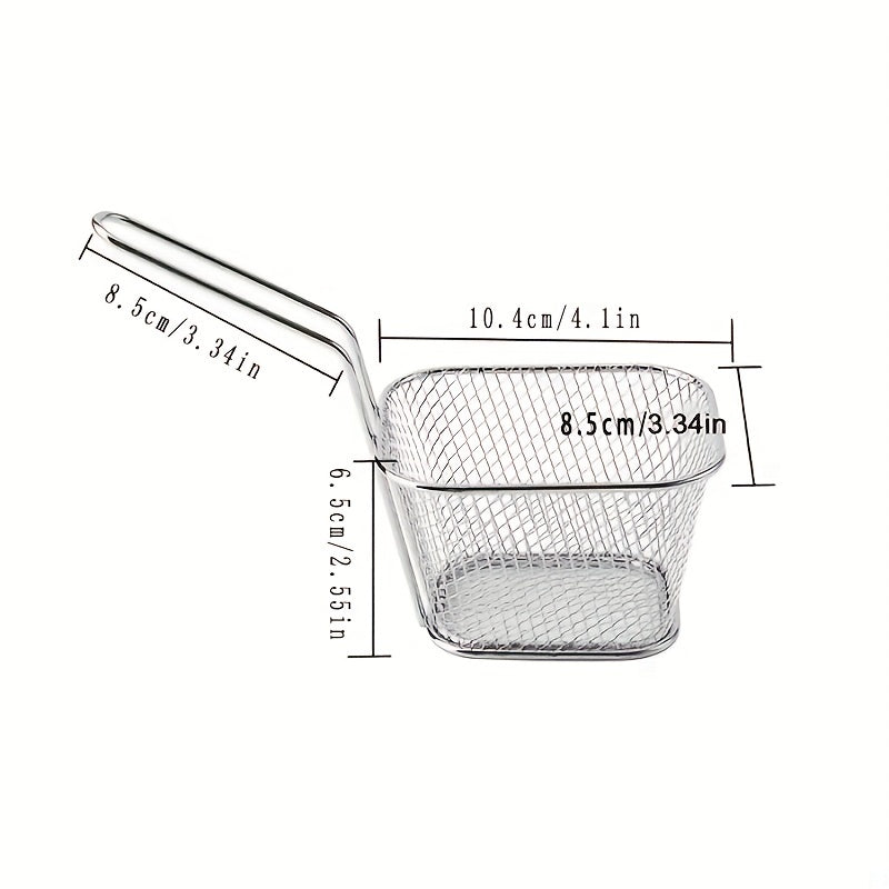 Набор из 4 мини-корзинок для картофеля фри с сеткой, квадратная корзина для картофеля фри из нержавеющей стали диаметром 4 дюйма, основные кухонные принадлежности