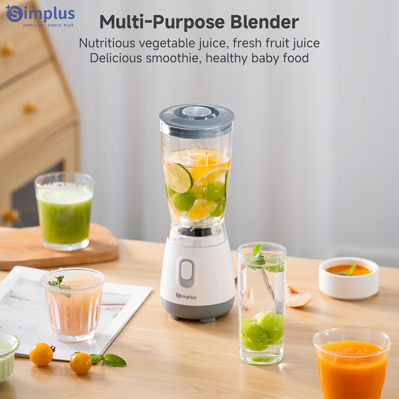 Simplus Blender with 600ml Capacity, Auto Clean, Non-Slip Base, Push Button Control, 220V-240V Power, European Plug, No Heating, Plastic Body, No Battery/Conversion Plug.