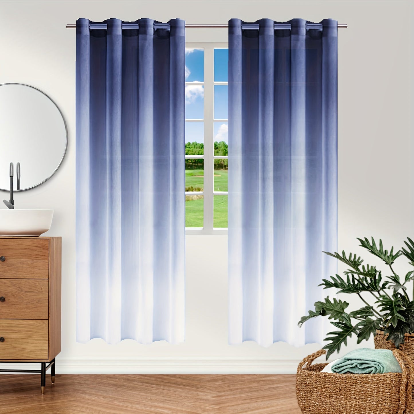 Upgrade your bedroom or living room decor with this stunning Bohemian Ombre Sheer Curtain. The semi-sheer design features a beautiful gradient from blue to white, adding a touch of sophistication to any space. Made from UV protective polyester, this