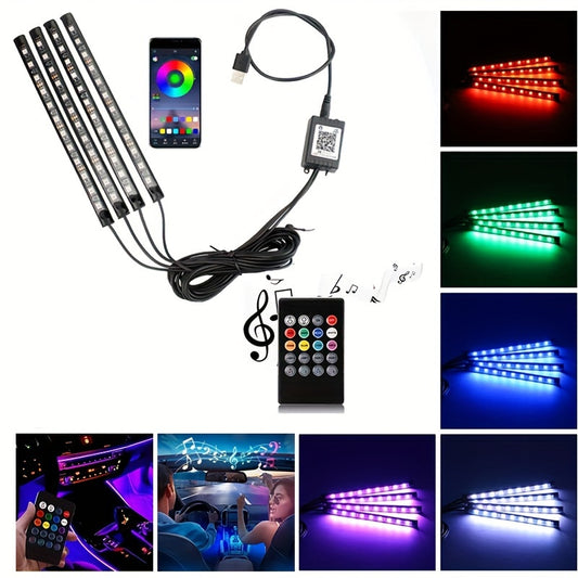 1pc Wireless Remote & App Controlled RGB Car Ambient Lighting Kit, 48LED USB-Powered Music Sync Footpad Lights, 4-in-1 DIY Vehicle Interior Mood Lighting with Adjustable Brightness & 8