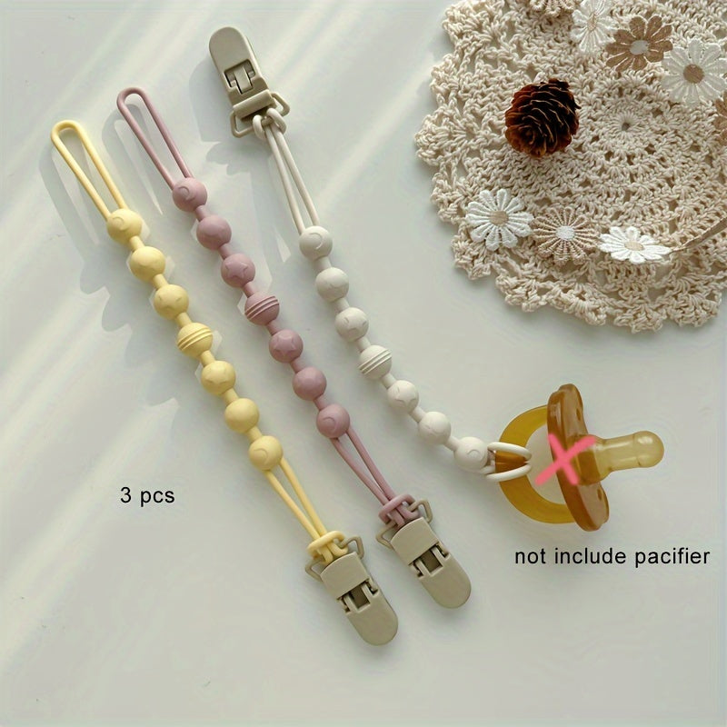 Set of 3 Baby Pacifier Clips, Non-Toxic Silicone Binky Holders, Gender-Neutral, Durable and Long-Lasting, Available in Various Colors, Fits All Pacifiers, Ideal for Newborns, Baby Showers, and Birthdays