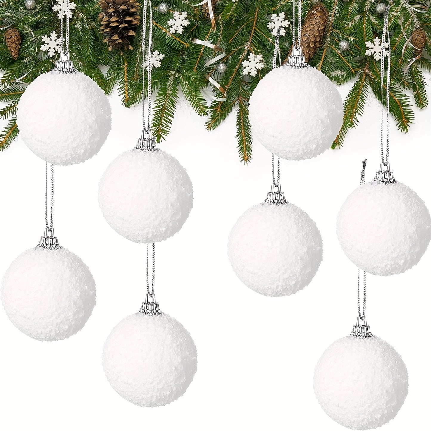 24 classic Christmas snowball ornaments, 3.99cm foam balls for tree decoration - no electricity required, ideal for festive home and party decor.