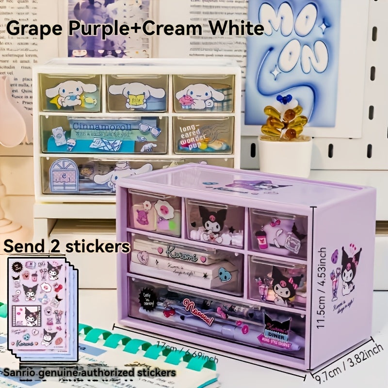 Hello Kitty & Friends desk organizer with 9 compartments, ideal for girls to store school supplies and stationery. Transparent with drawers for easy organization at home.