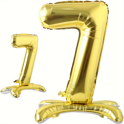 1pc Elegant Golden Foil Number Balloon (2.54cm) with Stand - 81.28cm Metallic Self-Supporting Aluminum Film, Ideal for Special Occasions, Balloon Stand Kit