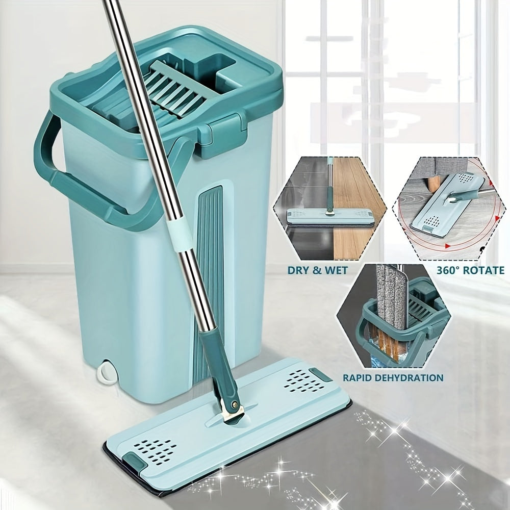 Simple-Care Flat Mop Kit - Suitable for Wet & Dry Surfaces, Gentle on All Surfaces in Kitchen, Bathroom, Living Room - No Electricity Required, Long-Lasting Plastic Materials