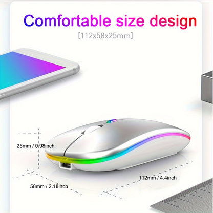 Wireless ergonomic mouse with RGB backlight, USB rechargeable, compatible with PC, laptop, and iPad. Features honeycomb design, 500mAh battery, and Windows 10 support. Great gift for gamers