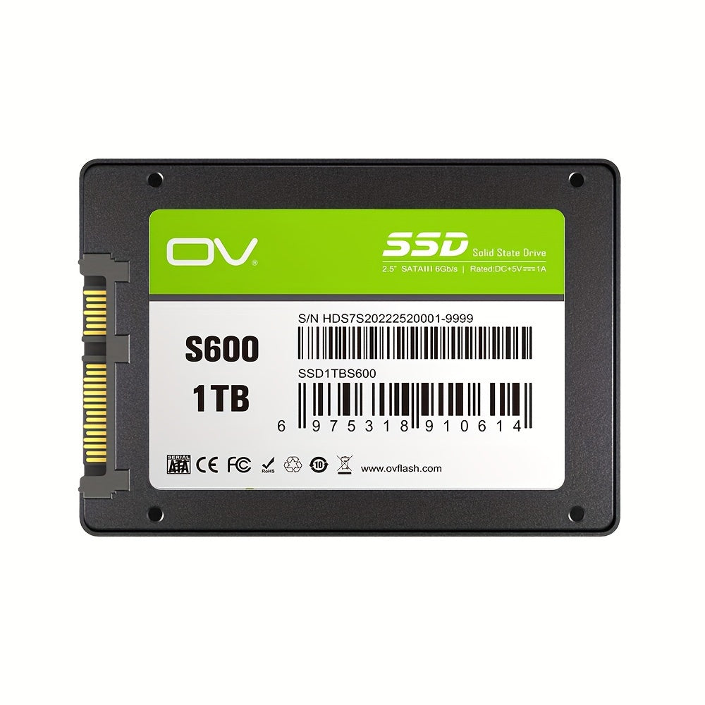 High-speed OV Sata 3 SSD available in various capacities with durable TLC flash, shock-proof design, and compact 6.35cm size for PCs, desktops, and laptops.