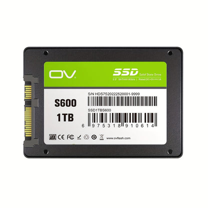 High-speed OV Sata 3 SSD available in various capacities with durable TLC flash, shock-proof design, and compact 6.35cm size for PCs, desktops, and laptops.