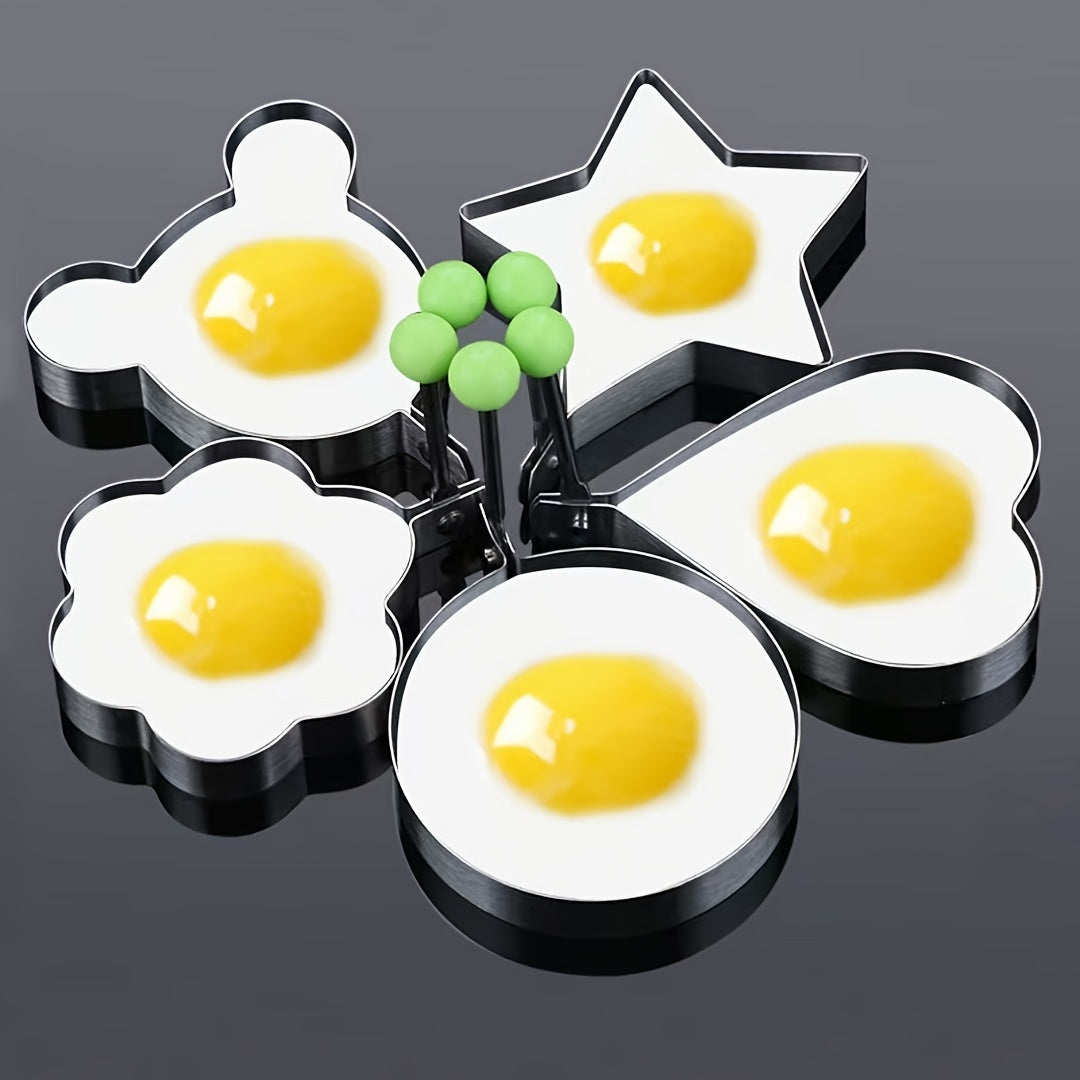 Set of 5 Stainless Steel Egg Molds, Including Heart and Star Shapes, Perfect for Making Fun Breakfasts in Your Home Kitchen