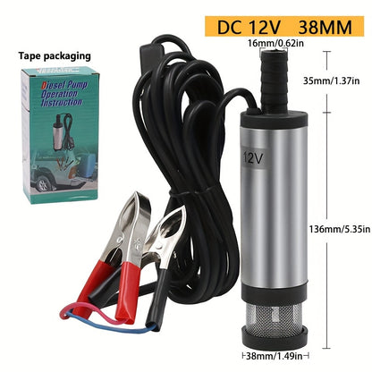 DC 12V 24V Submersible Pump for Diesel and Water, Aluminum Alloy Golden Shell, 12L/min Flow Rate.