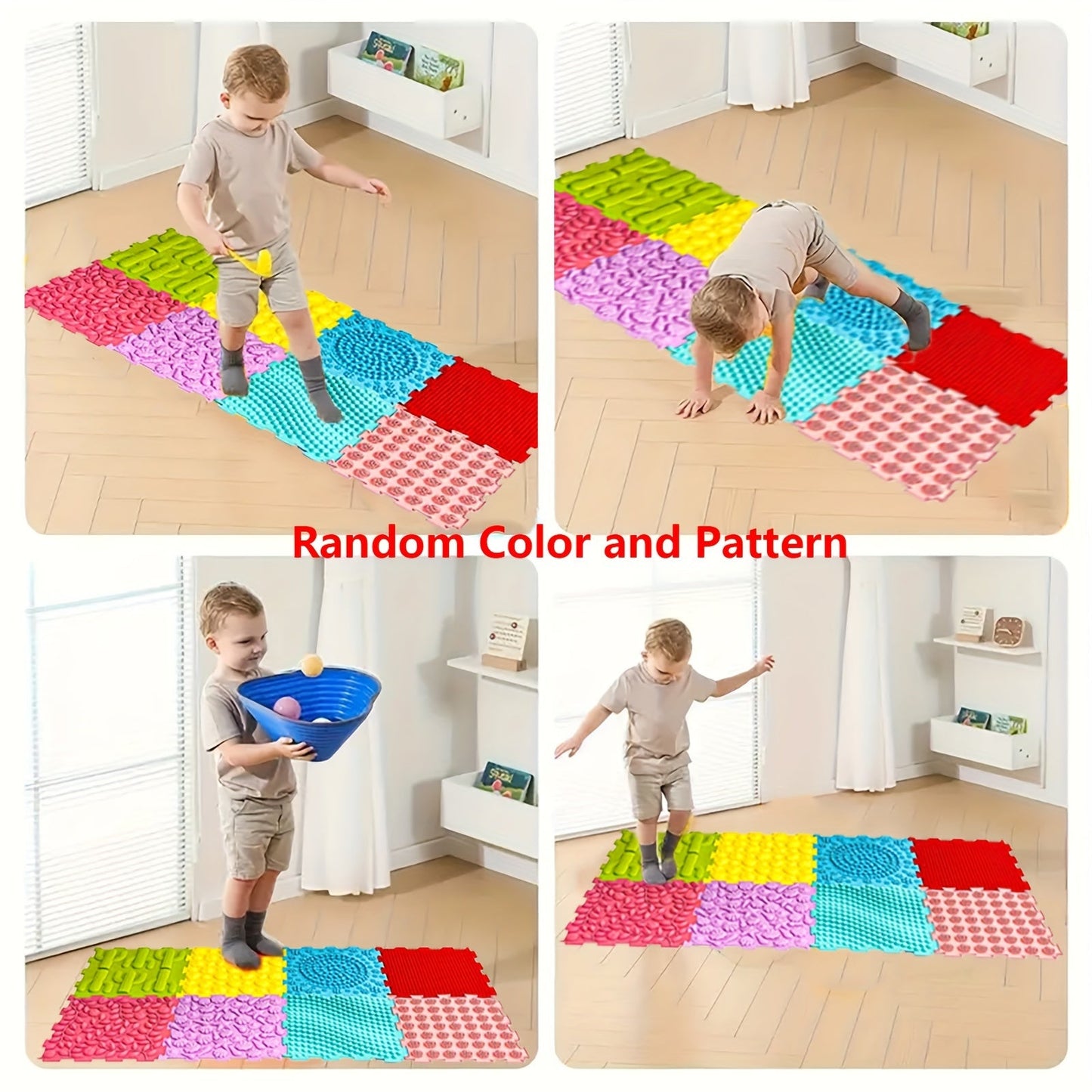 Set of 8 Play Mats, Interlocking Tiles for Sensory Massage Game, Suitable for Ages 0-8, Waterproof and Non-Toxic Rubber Floor Puzzle Mat, Perfect for Indoor or Outdoor Play Area.