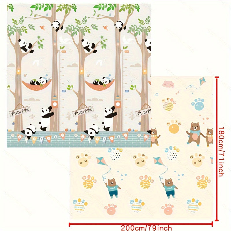 Foldable Play Mat with Panda & Bear Design, Made of PE Foam Material, Multicolor, Comes with Separate Paper Box, Suitable for Children Over 3 Years Old, Covers Area of At Least 2.16m², Longest Side Measures at Least 1.8m