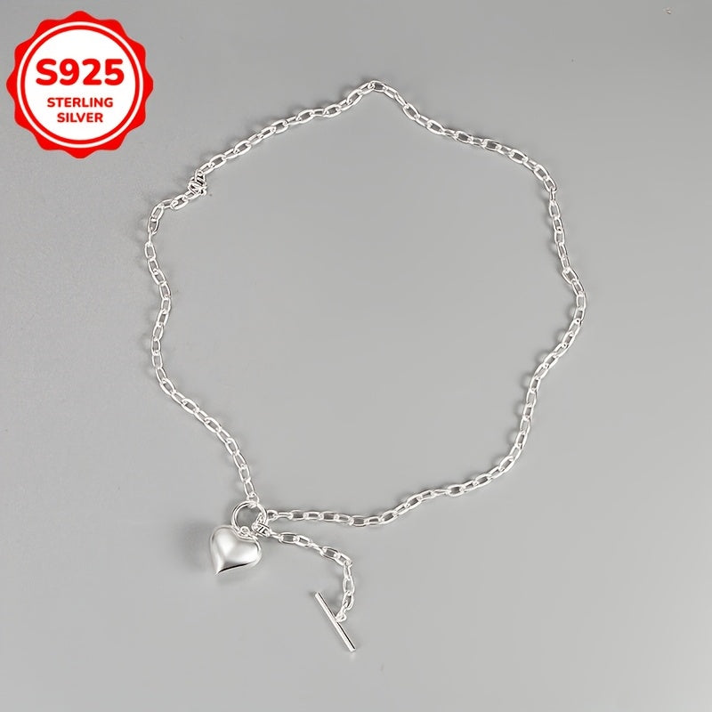 Retro hip-hop style women's pendant necklace featuring an OT buckle heart design. Made of 925 silver with a weight of 6.5g, this stylish necklace is perfect for daily wear or as a matching gift.