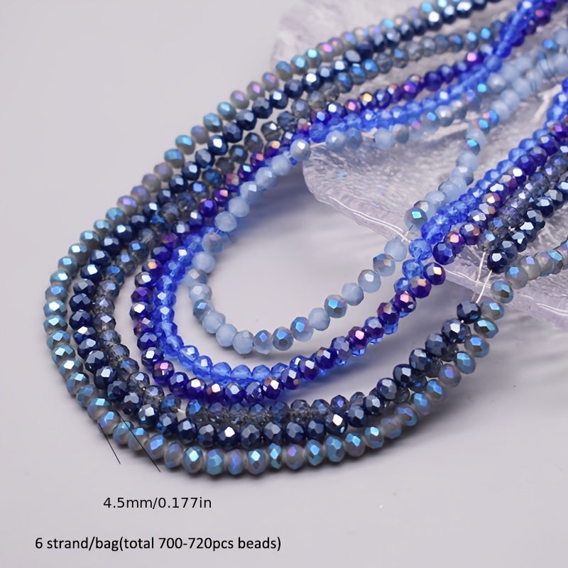 720 pieces of faceted glass rondelle beads measuring 4mm each, sold in a convenient bag. Perfect for crafting jewelry, DIY projects, and adding embellishments to clothing items such as necklaces, bracelets, and more.