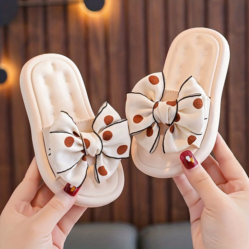 Stylish bowknot slippers for girls that are non-slip and lightweight, suitable for indoor, outdoor, pool, and beach use in all seasons.