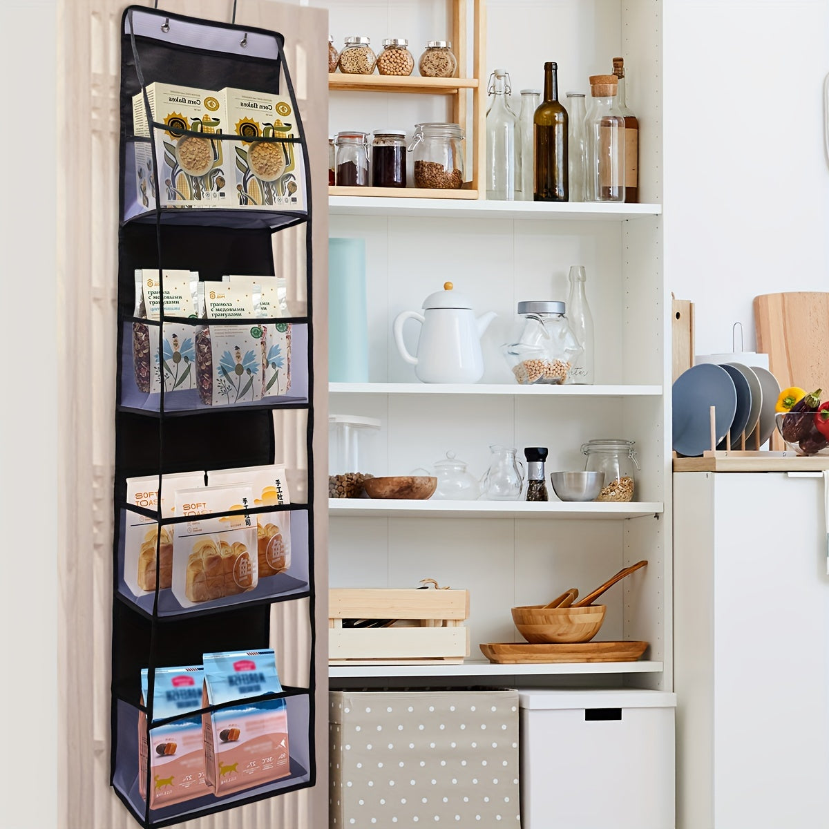 Organize your cosmetics, toys, and sundries with this 1pc Pink Over-the-Door Hanging Organizer featuring 4 pockets, clear window, and reinforced shelves. Perfect for use in the closet, bathroom, bedroom, or dorm. Comes with 2 metal hooks for easy