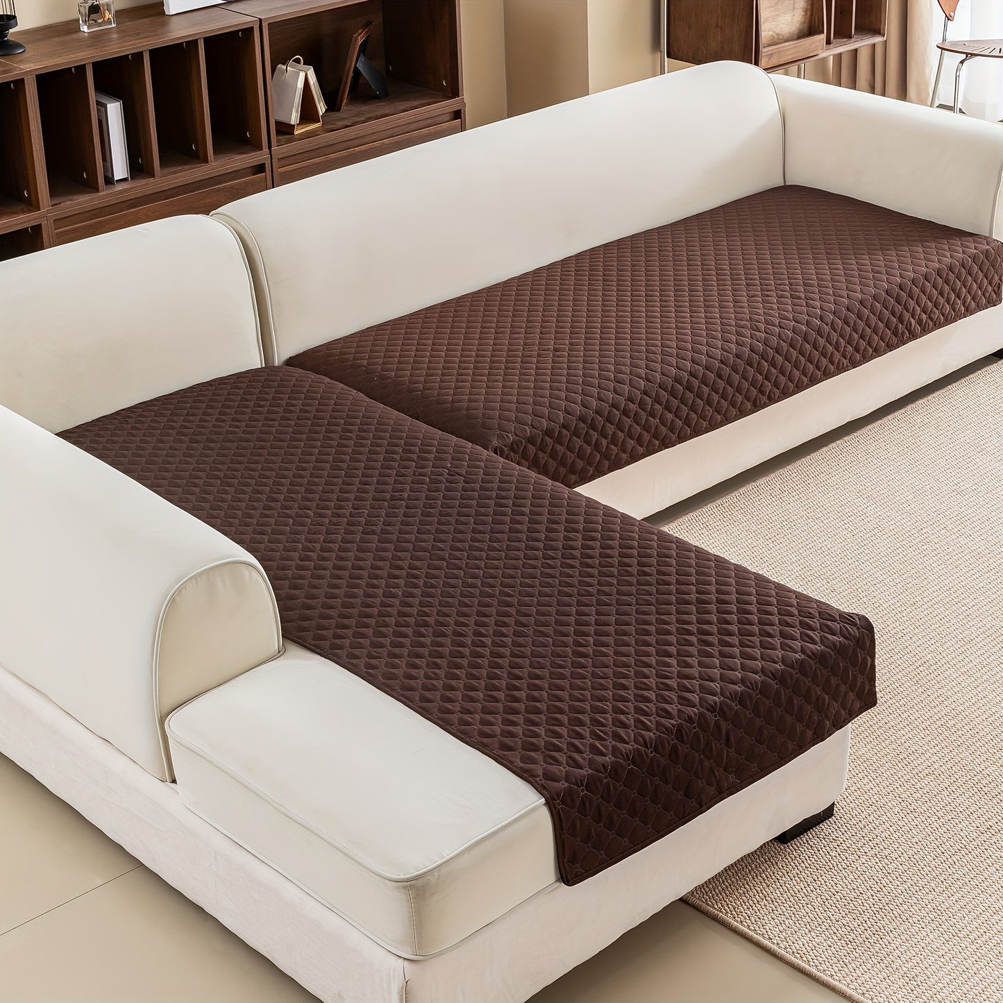 2 durable L-shaped sofa protectors for both left and right sofas, machine washable.