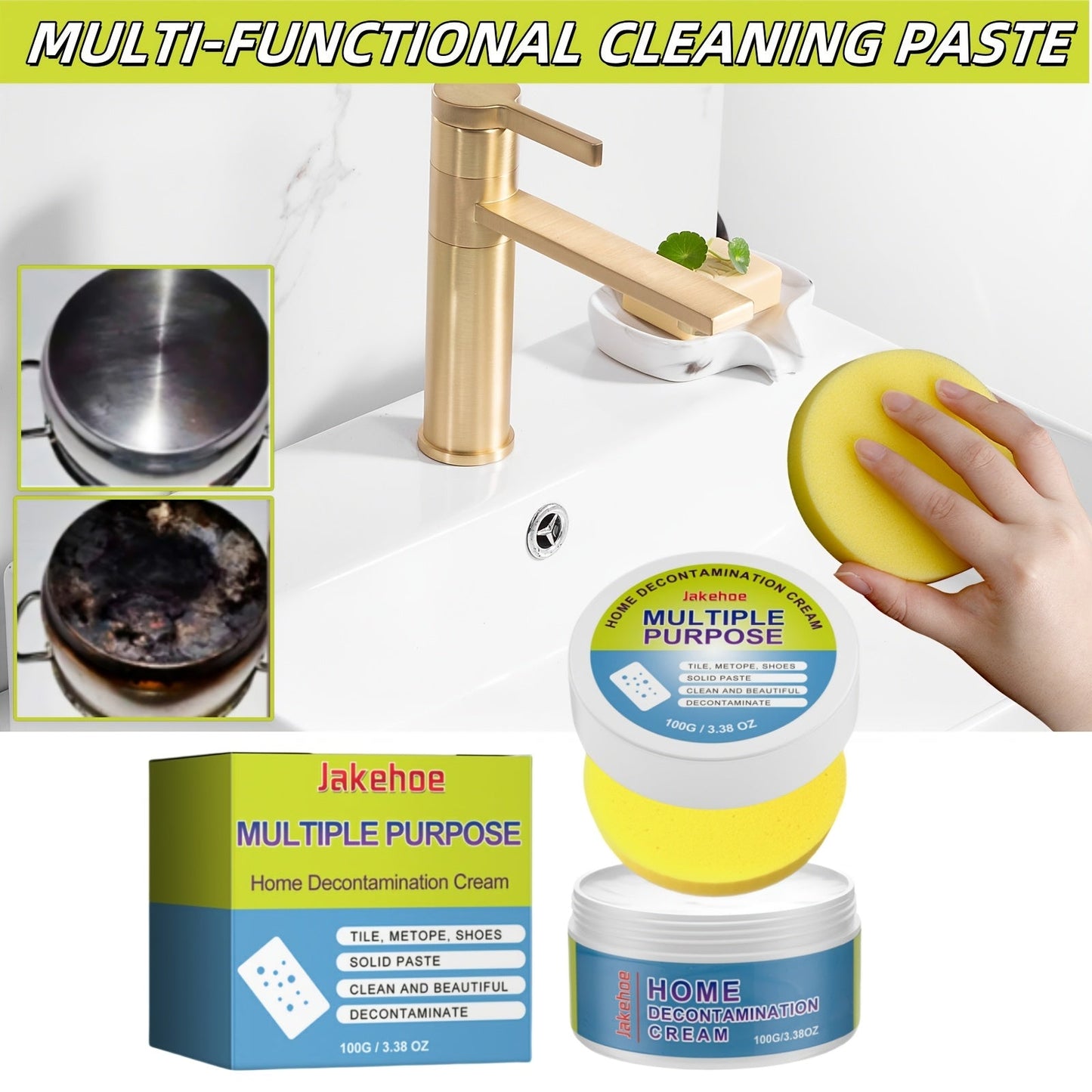 1 piece of multi-purpose paste designed for metal surfaces. This paste serves as a rust remover for kitchen stovetops and range hoods. It leaves no residue behind and has a capacity of less than 1 liter.