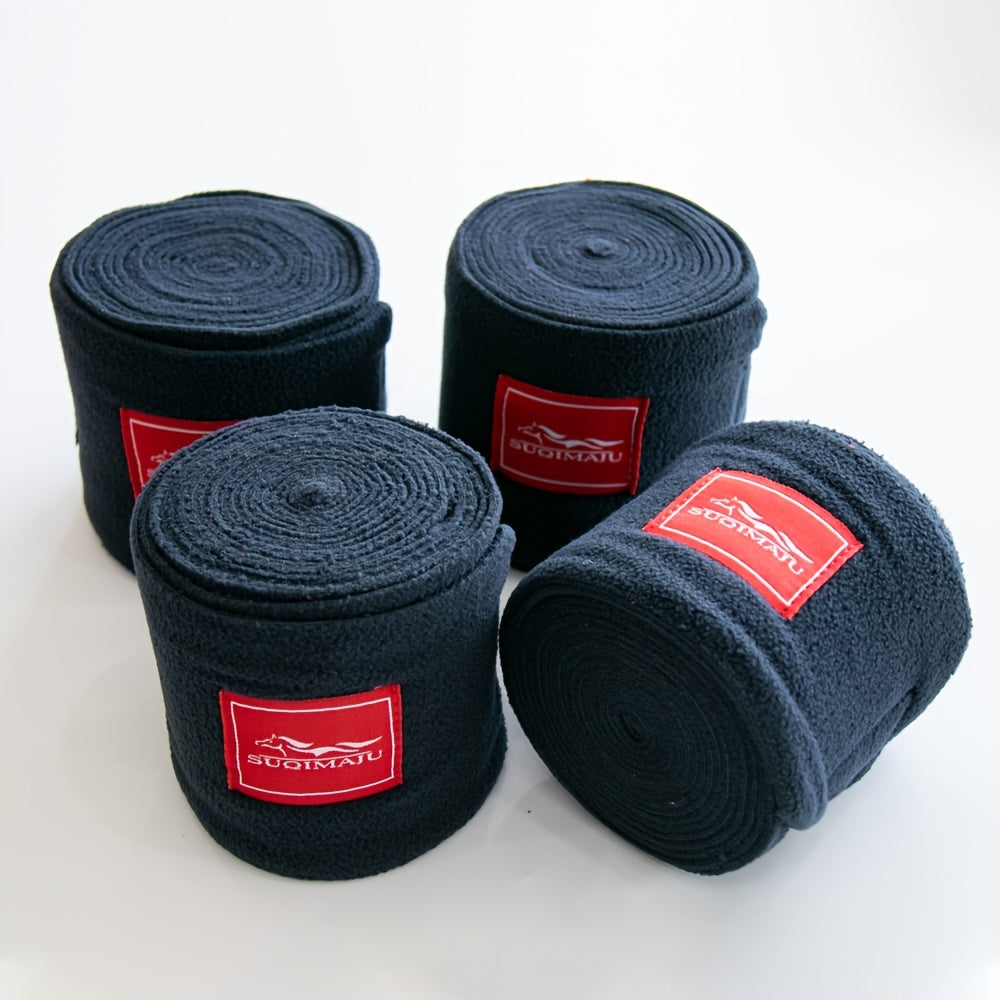 4 premium horse bandages made of breathable, stretchy fleece for even pressure distribution and leg support.