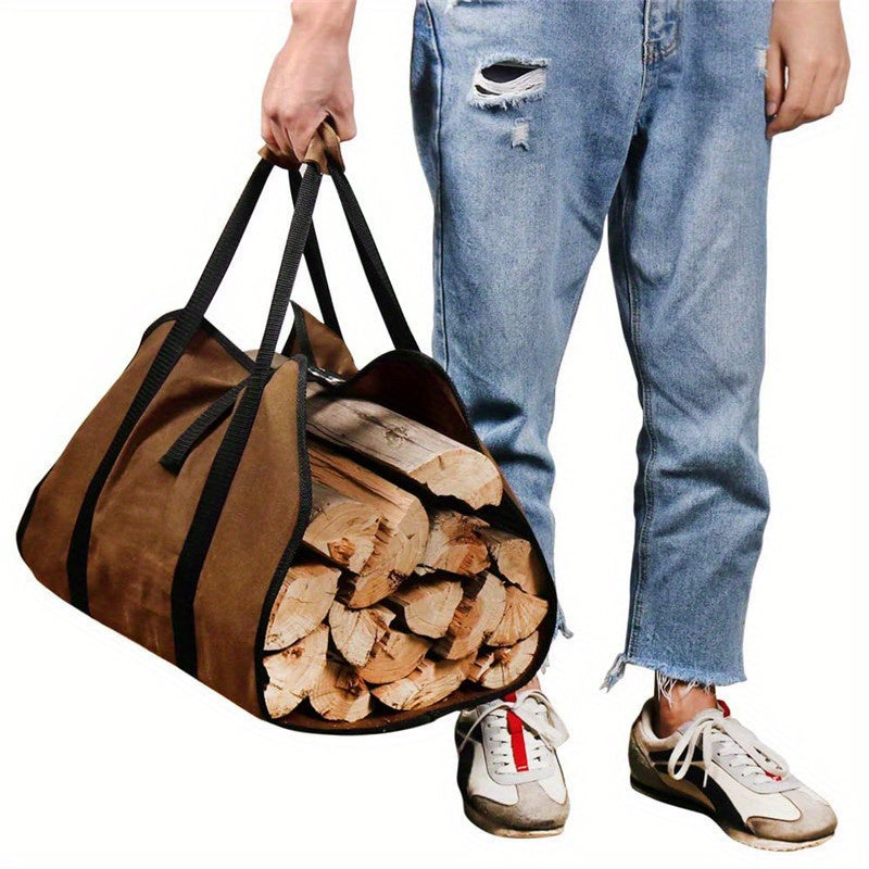 Large Capacity Log Tote with Reinforced Handles, Heavy-Duty Canvas Firewood Carrier Bag for Fireplace, Camping, and BBQ - 1 Piece