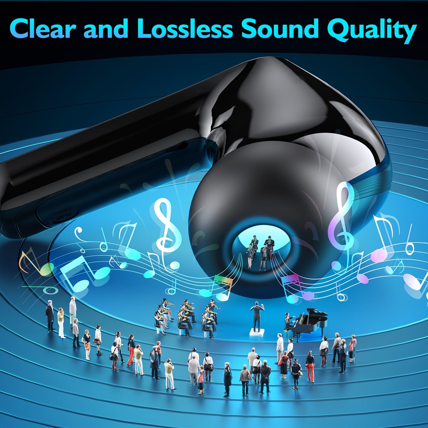 Wireless earbuds with touch control, noise reduction mic, USB Type-C charging case, 15hr playtime, quick charge, 380mAh battery, LED power display. Ideal for sports, adults, and compatible