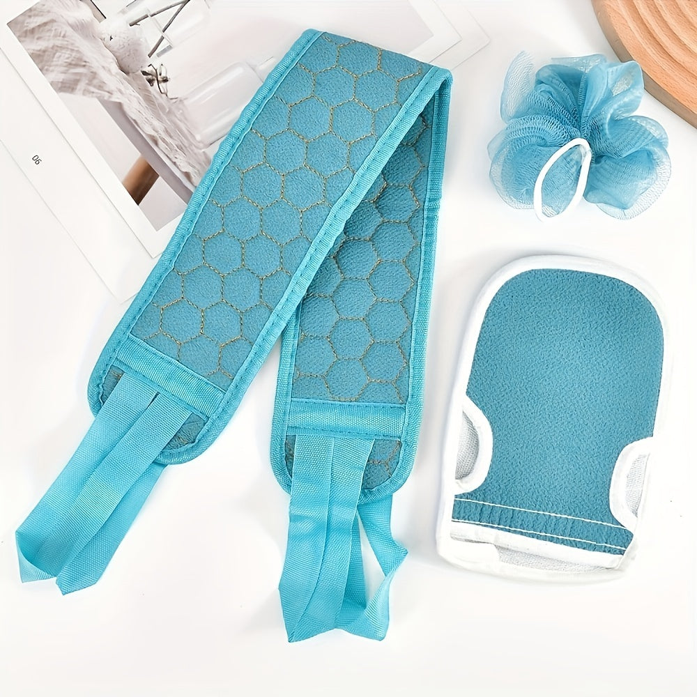 [Popular Choice] 3-piece Teal Exfoliating Bath Set for Women - Includes Loofah Sponge, Bath Glove & Back Scrubber Towel - Formaldehyde-Free, Deep Skin Cleansing Tools for Home