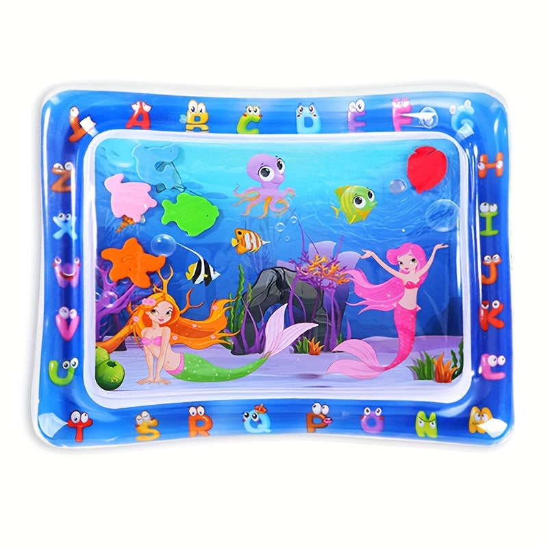 Mermaid-themed activity mat encourages active play in the water, promoting physical development during tummy time.