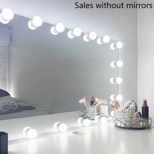 LED Makeup Mirror Light with adjustable 3-color and brightness settings, powered by USB. Ideal for vanity makeup rooms in bedrooms, bathrooms, and makeup tables. Mirror not included. Available in 1pc with various bulb sizes.