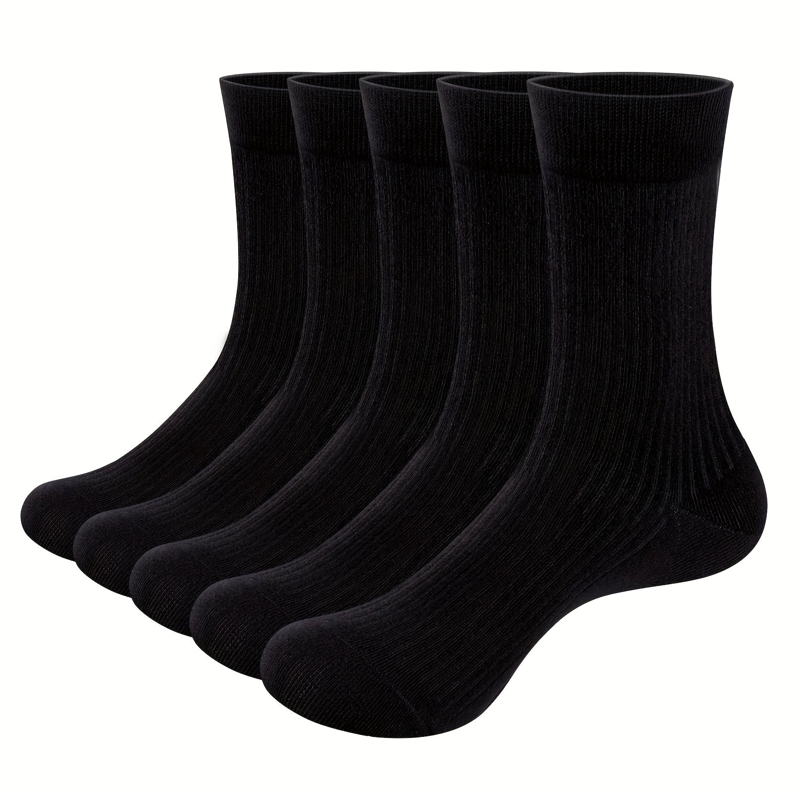 5 pairs of men's solid crew socks made of breathable bamboo fiber blend for comfortable and casual outdoor wear in all seasons.