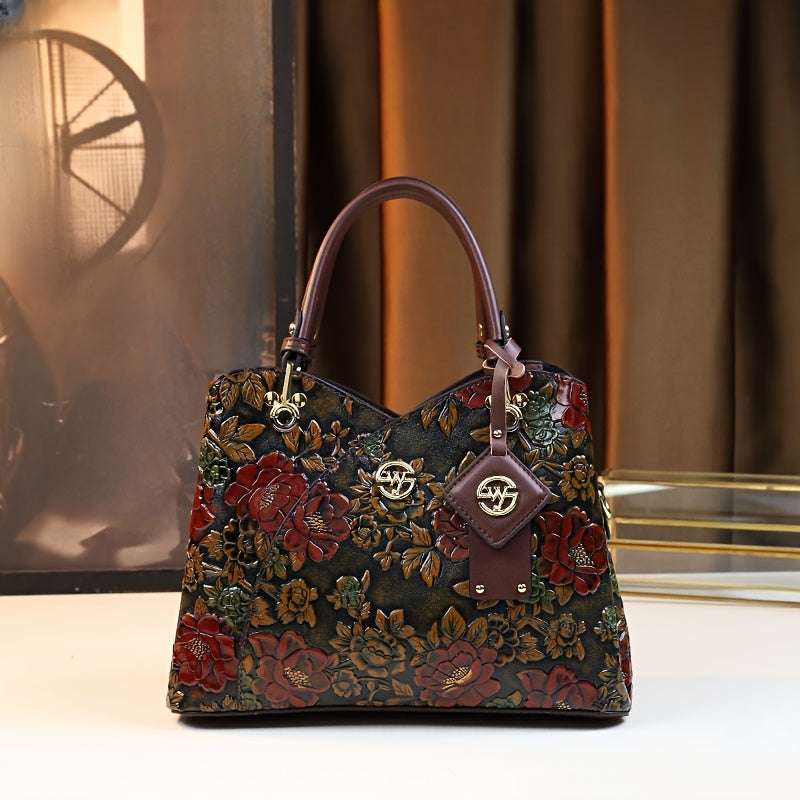 New arrival for women: hand-painted floral handbag with zipper closure, perfect for a stylish mom.