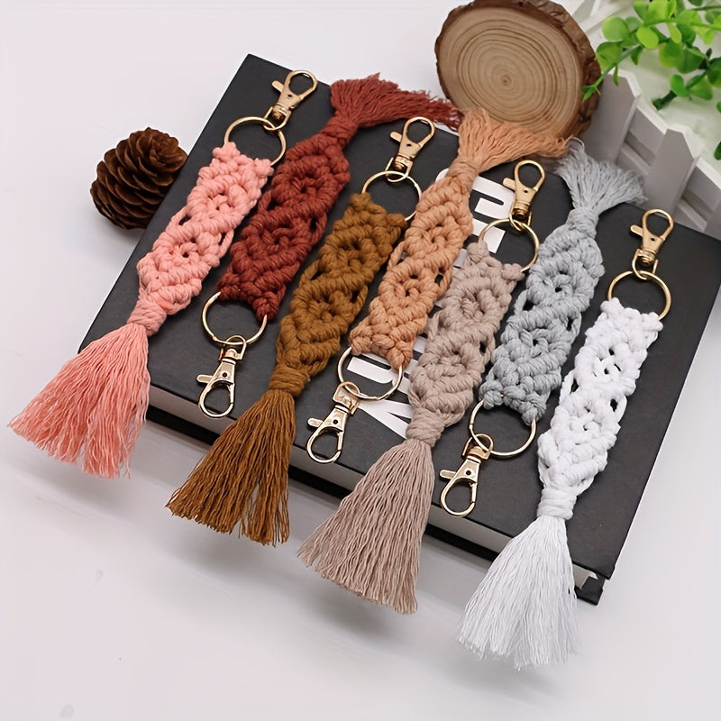 Set of 8 Handmade Keychains with Tassels - Timeless Design, Ideal for Car Keys & Bag Ornaments, Keychain Accessories for Cars