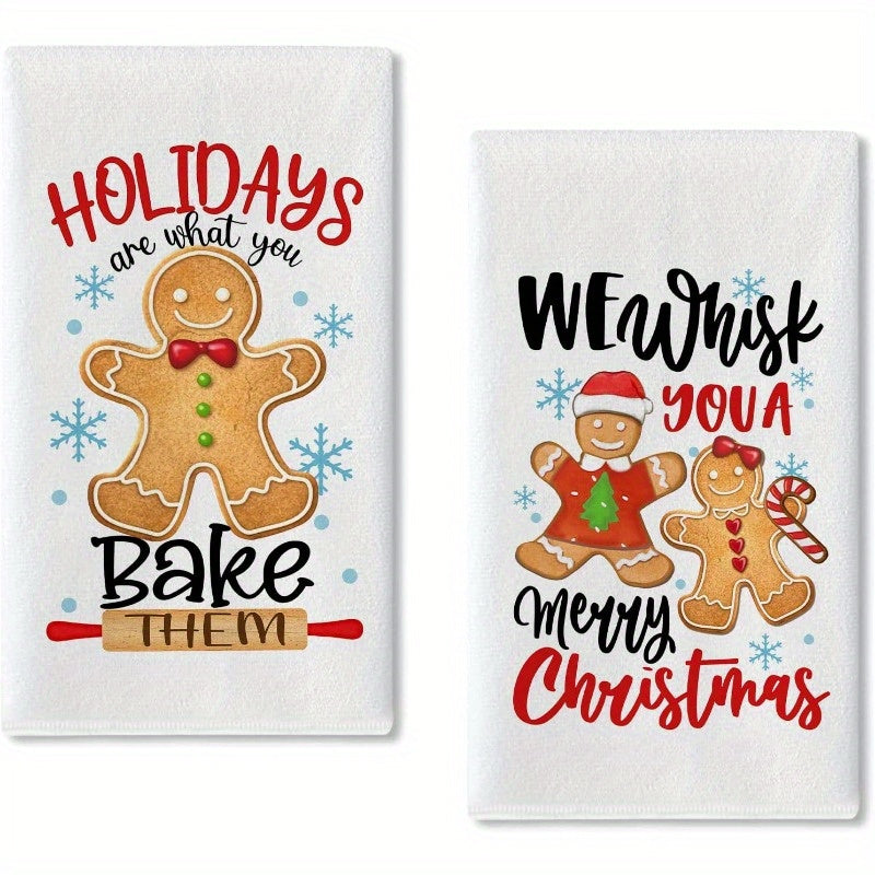 Get in the holiday spirit with this 2-piece set of kitchen towels, each measuring 18 by 66.04 cm. Embellished with charming Christmas themes, these towels are perfect for family gatherings and festive decorations. Add a touch of holiday charm to your