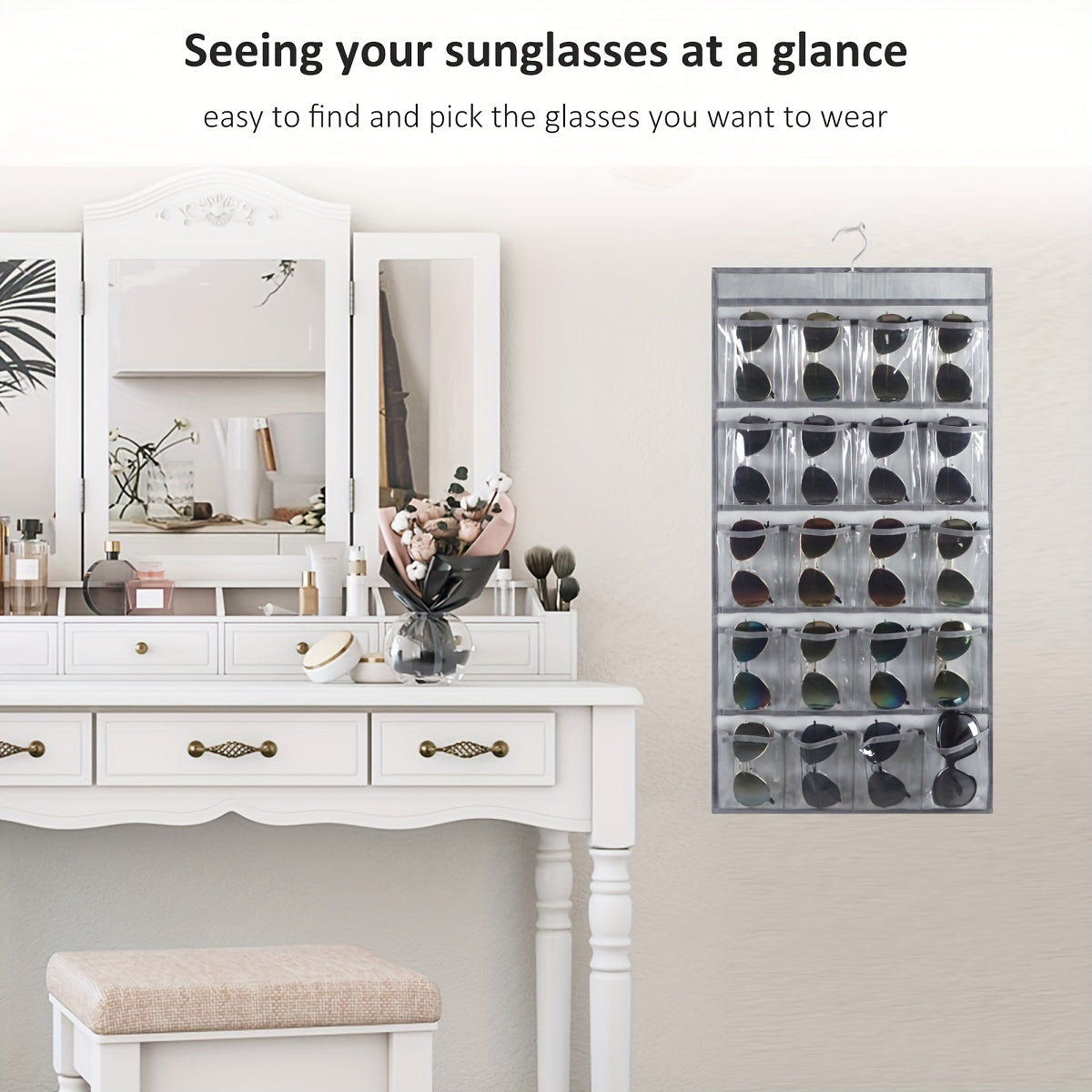 Wall Mounted Sunglasses Organizer with 20 Clear Slots for Eyeglasses