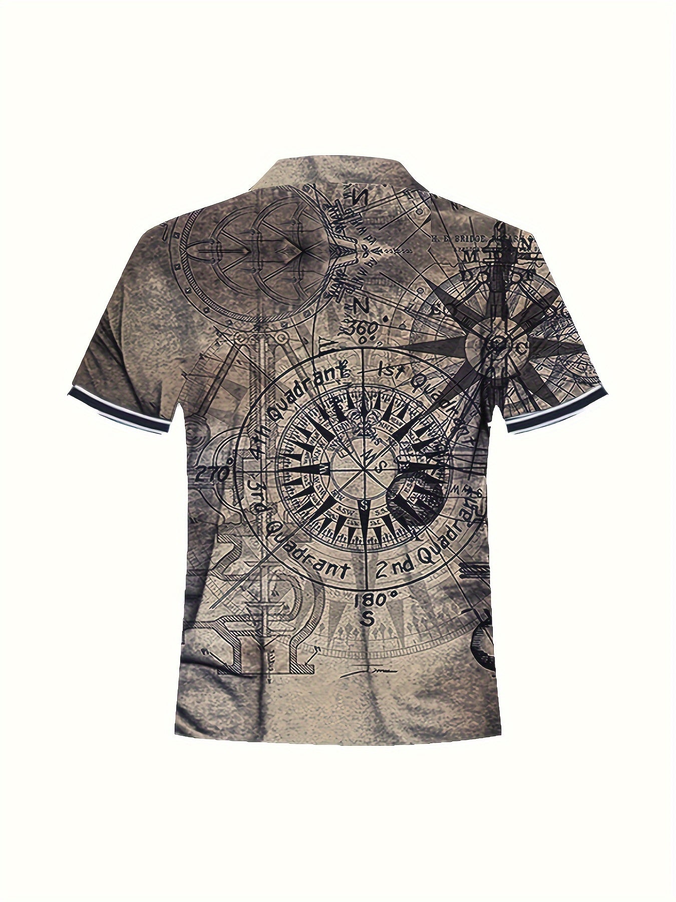 3D Compass Graphic Print Polo Shirt for Plus Size Men, Perfect for Summer Business or Workout