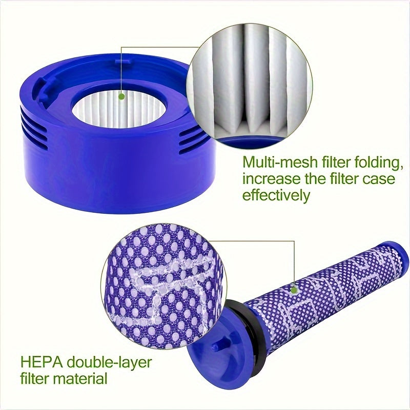 Comparison between 2 or 4 pieces of Dyson Vacuum pre-filter (compatible with V6, V7, V8, DC59, DC58 models) replacements (965661-01 and 967478-01) and 1 piece of front filter mesh plus 1 piece of rear filter mesh or 2 pieces of front filter mesh plus 2