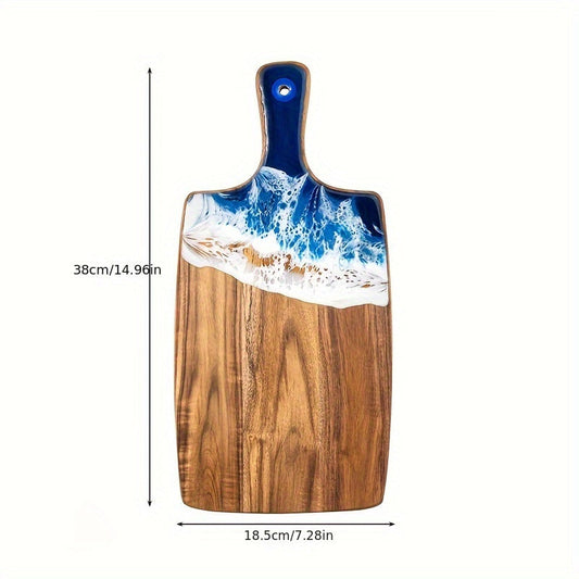 Rectangular Cutting Board with Handle made from Premium Acacia Wood - Safe for Kitchen & Dining - Ideal for Steak, Fruits, and Bread