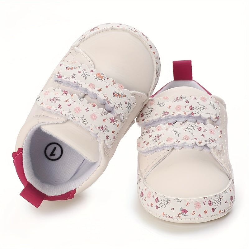 Cute floral print sneakers for baby girls - trendy slip-ons with adjustable hook & loop fastener!