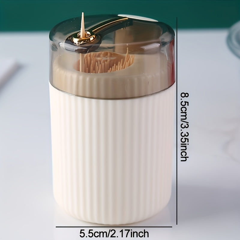 Creative toothpick box with automatic release press-type feature, also functions as a dental floss box. Perfect for home use.