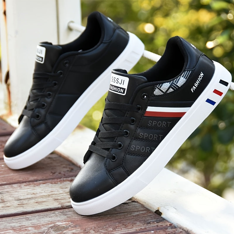 Men's classic low-top skate sneakers with a striped design, PU upper, and durable PVC sole, perfect for casual wear and everyday use. These minimalist sneakers are breathable and