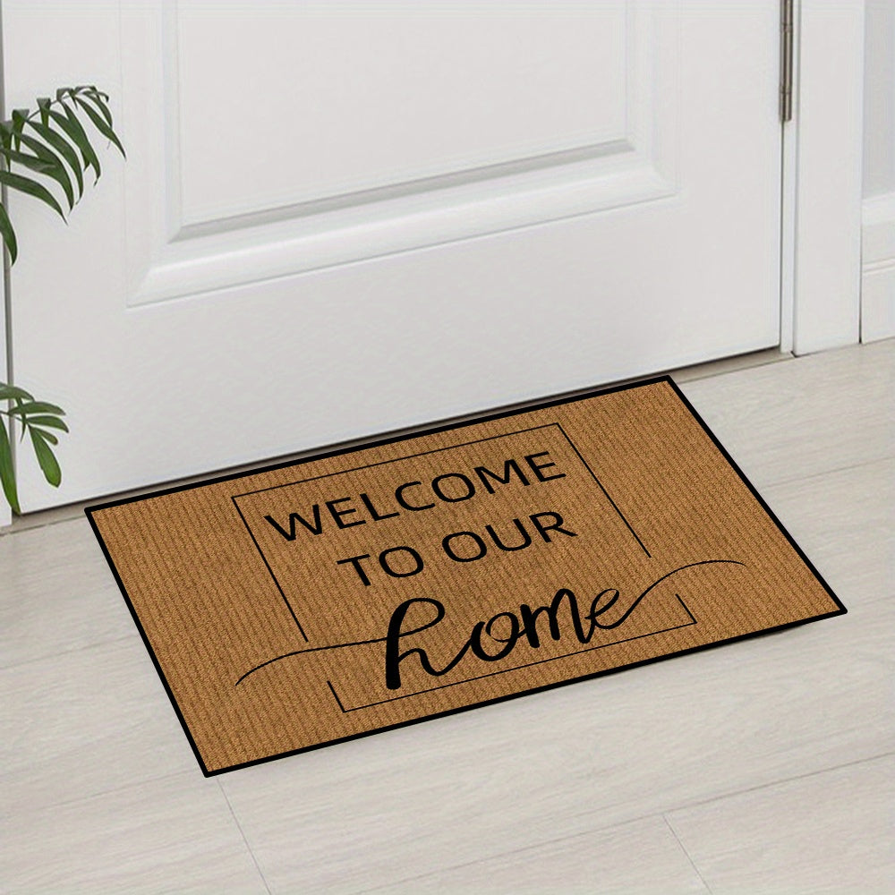 One-piece non-slip Welcome Door Mat designed for indoor and outdoor use. Machine washable and suitable for multiple areas such as family room, living room, kitchen, bedroom, farmhouse, hallway, and laundry room. Perfect for keeping your floors clean and